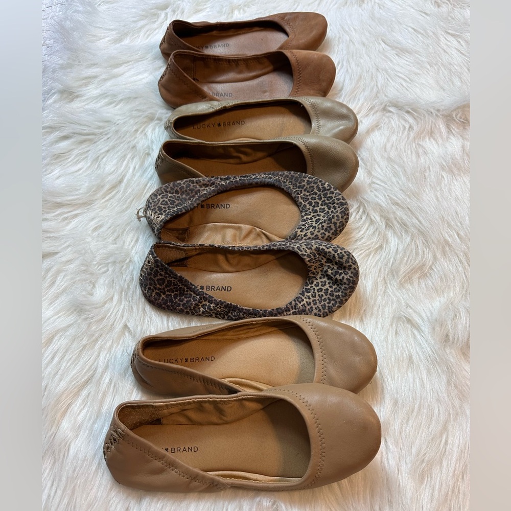 Women's Leather Ballet Flats - Brown, Tan, Leopard Print